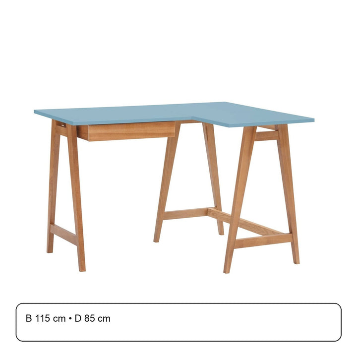 LUKA Hjørneskrivebord B115cm x D85cm Blå Eg Højre Side – maaldigram