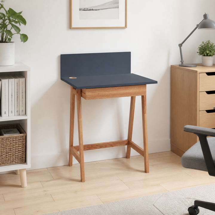 LUKA Skrivebord 65x50cm med Skuffe Eg / Grafit – hele produktet lukket i hjemmet