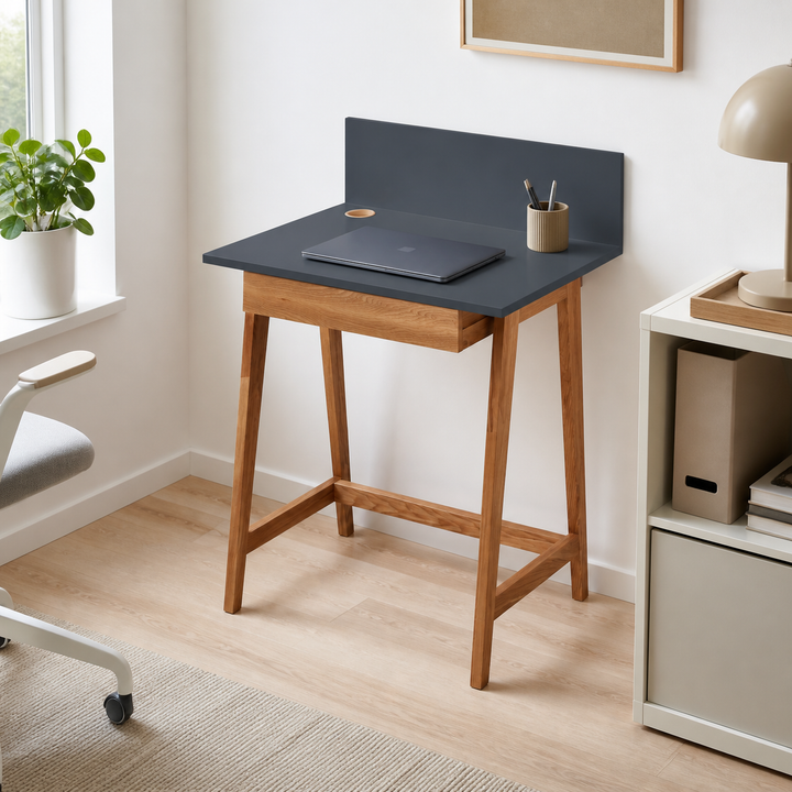 LUKA Skrivebord 65x50cm med Skuffe Eg / Grafit – anden naturlig anvendelse eller vinkel