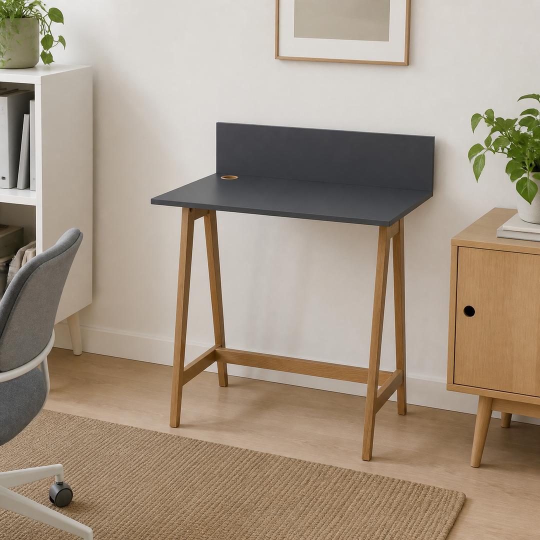 LUKA Skrivebord 85x50cm Eg / Grafit – hele produktet lukket i hjemmet