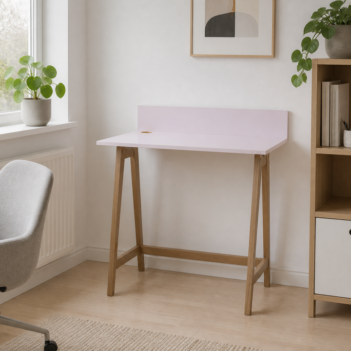 LUKA Skrivebord 85x50cm Eg / Pink – hele produktet lukket i hjemmet