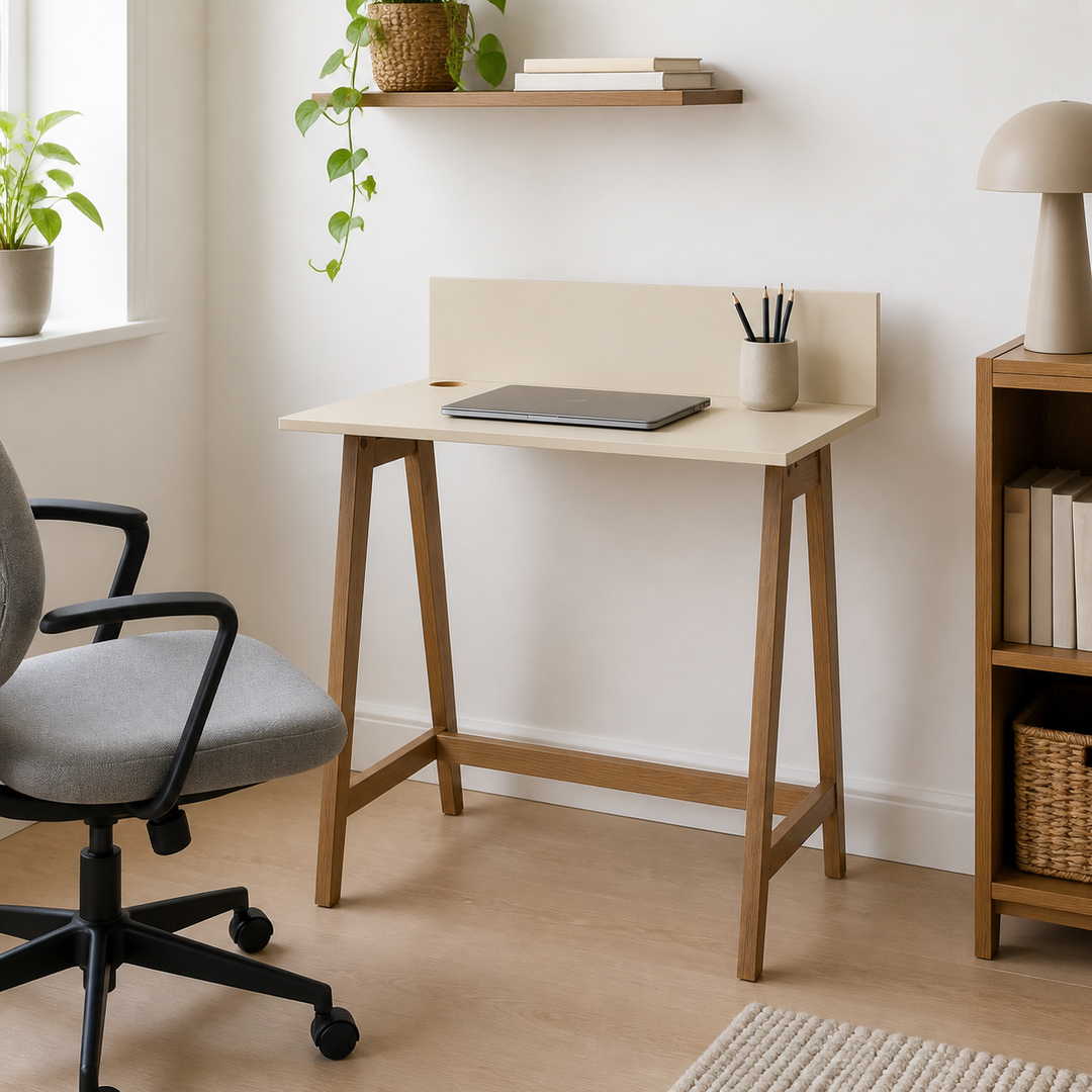 LUKA Skrivebord 85x50cm Eg Brun Beige – anden naturlig anvendelse eller vinkel