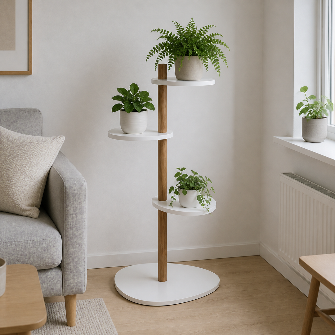 MAGLA 3-lags Asketræ Plantestand B55 x H91cm Hvid – hero i naturlig brug