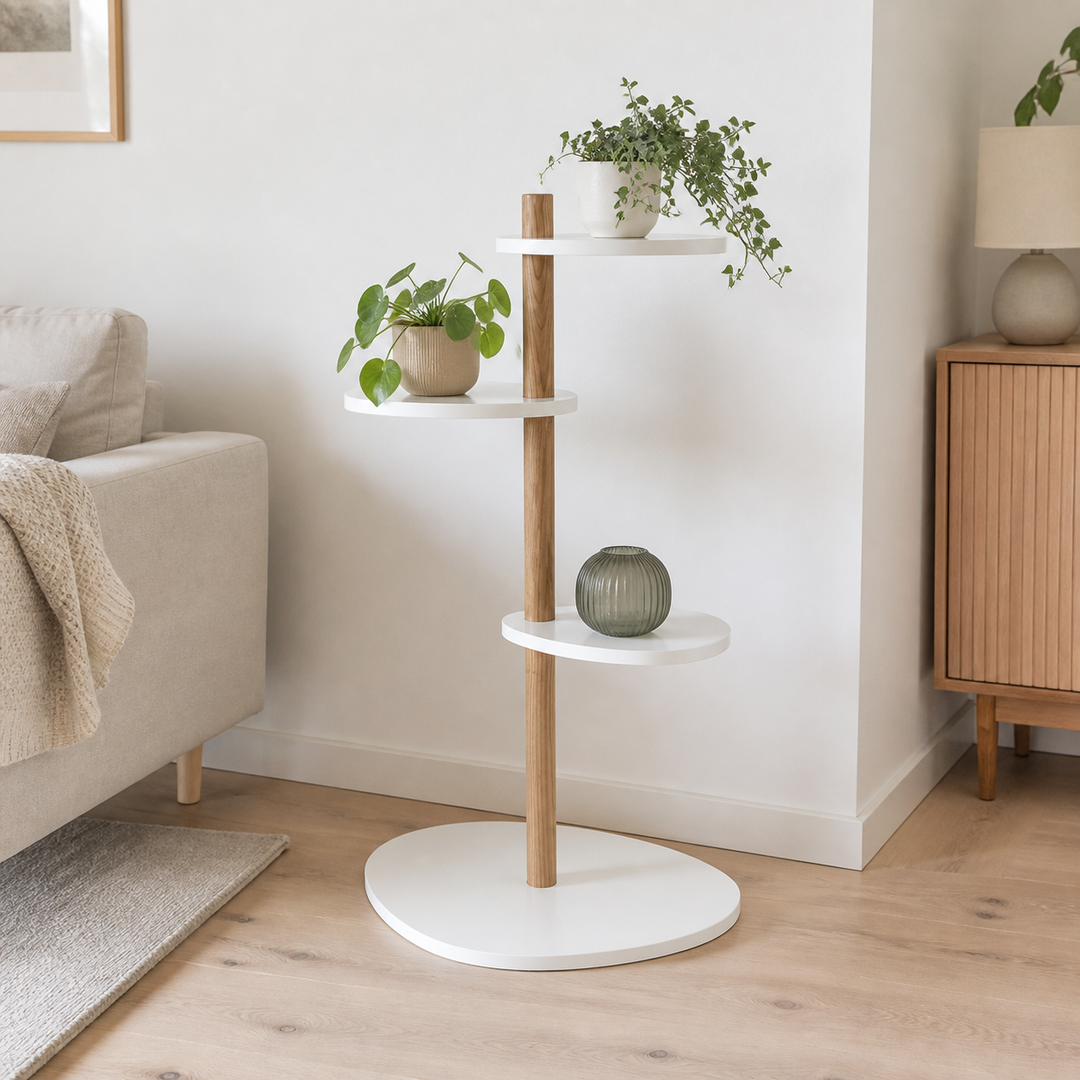 MAGLA 3-lags Asketræ Plantestand B55 x H91cm Hvid – hele produktet lukket i hjemmet
