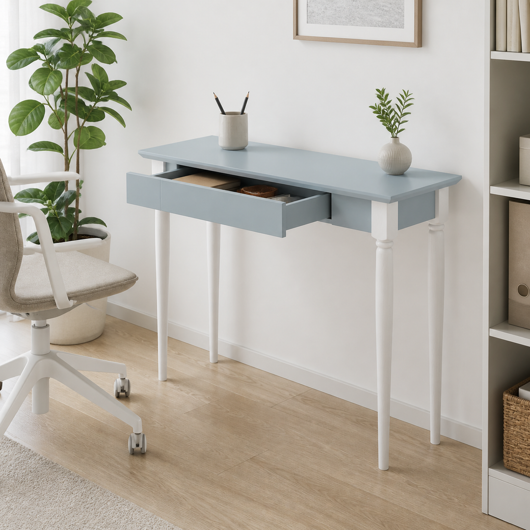 MAMO Skrivebord 105x40 cm  Hvide Ben / Lysegrå – vigtigste funktion