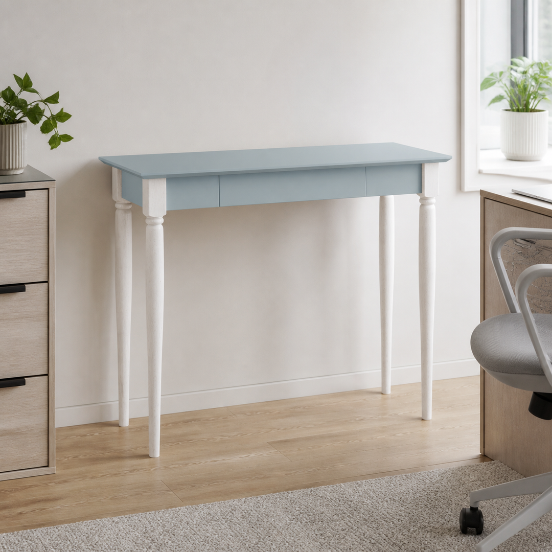 MAMO Skrivebord 105x40 cm  Hvide Ben / Lysegrå – hele produktet lukket i hjemmet