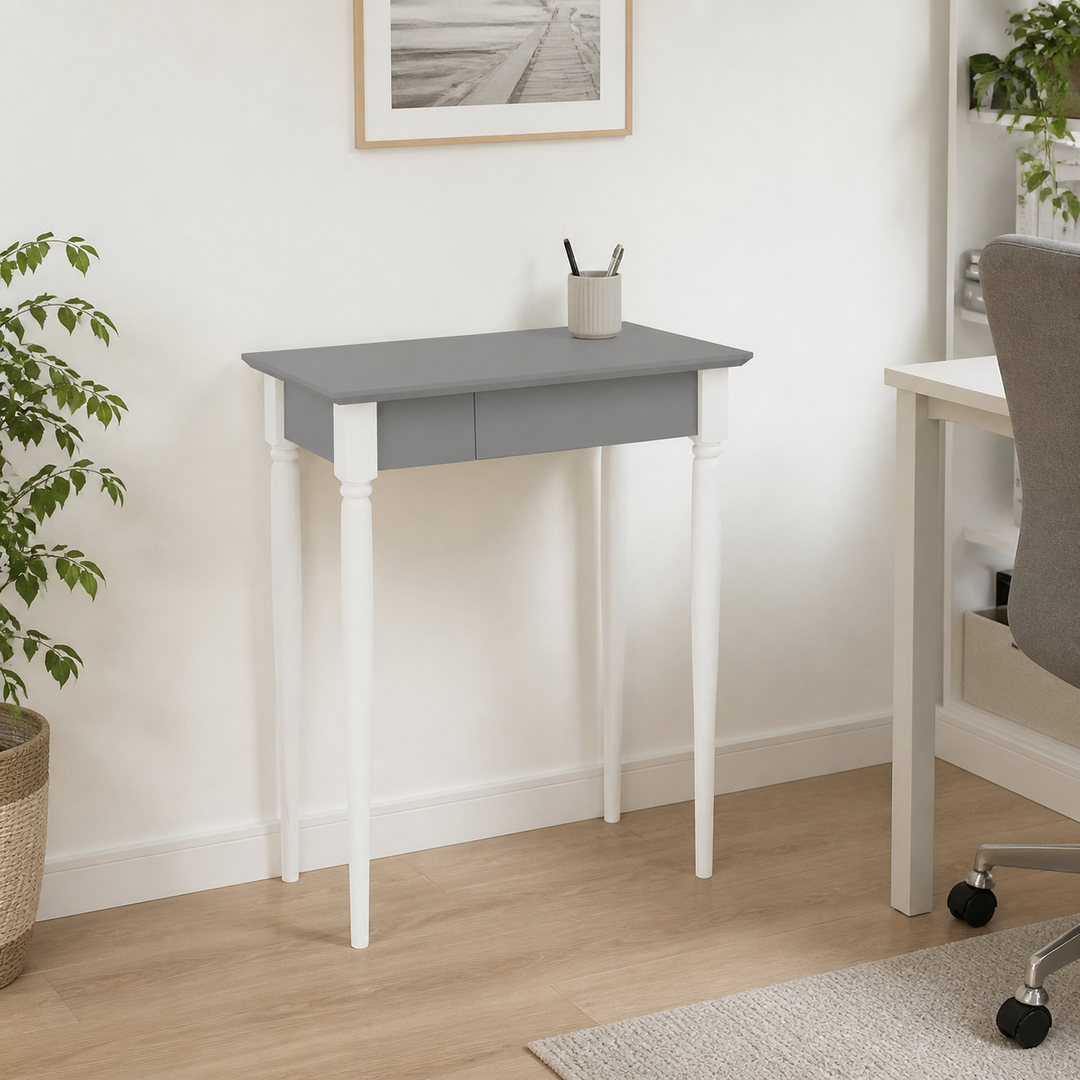 MAMO Skrivebord 65x40 cm - Hvide Ben / Mørkegrå – hele produktet lukket i hjemmet