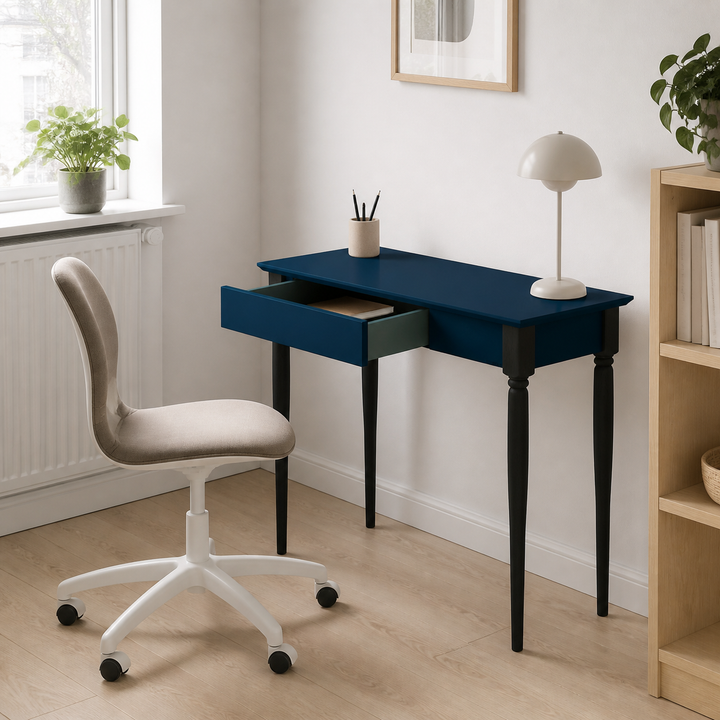 MAMO Skrivebord 85x40 cm - Sorte Ben / Petrol Blå – vigtigste funktion