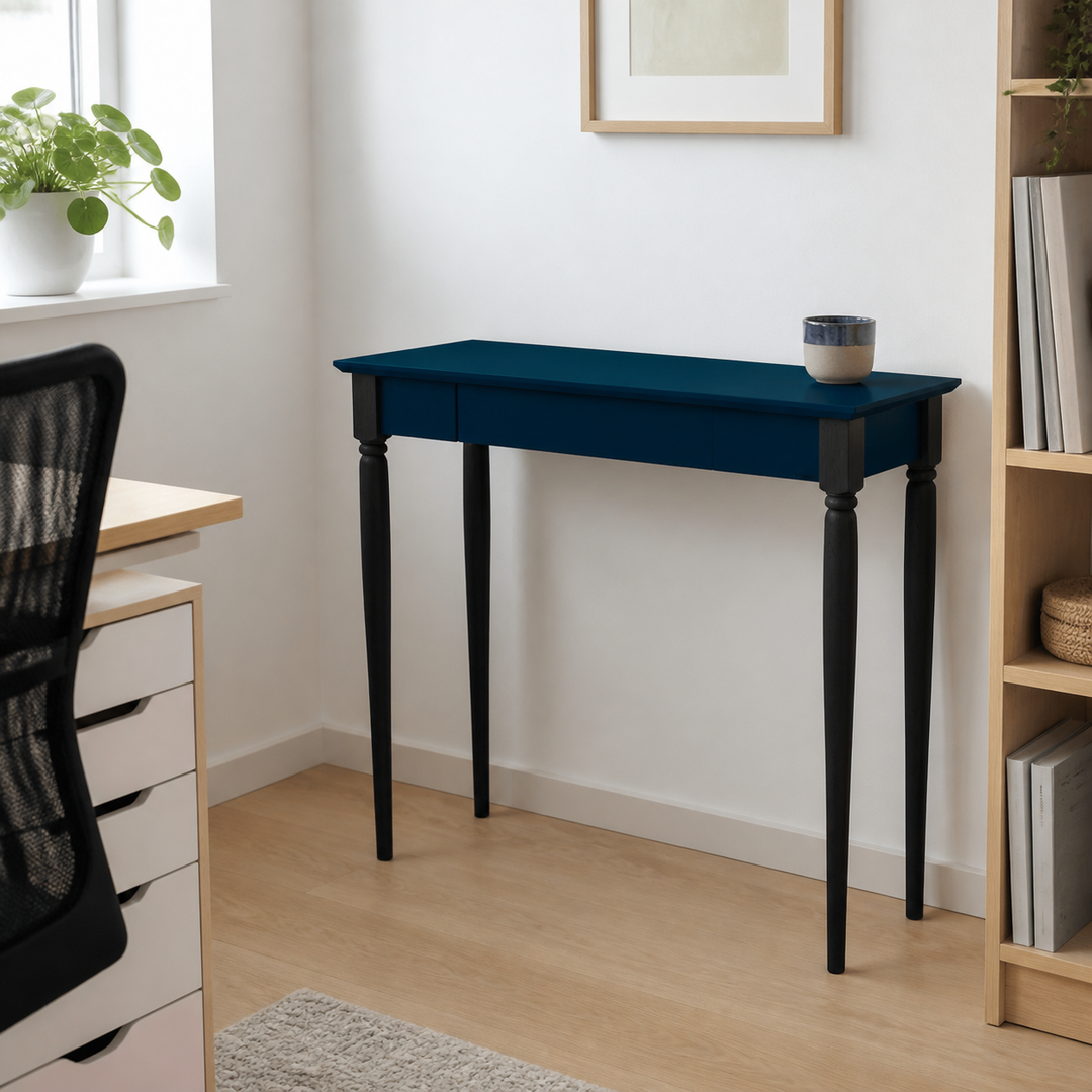 MAMO Skrivebord 85x40 cm - Sorte Ben / Petrol Blå – hele produktet lukket i hjemmet
