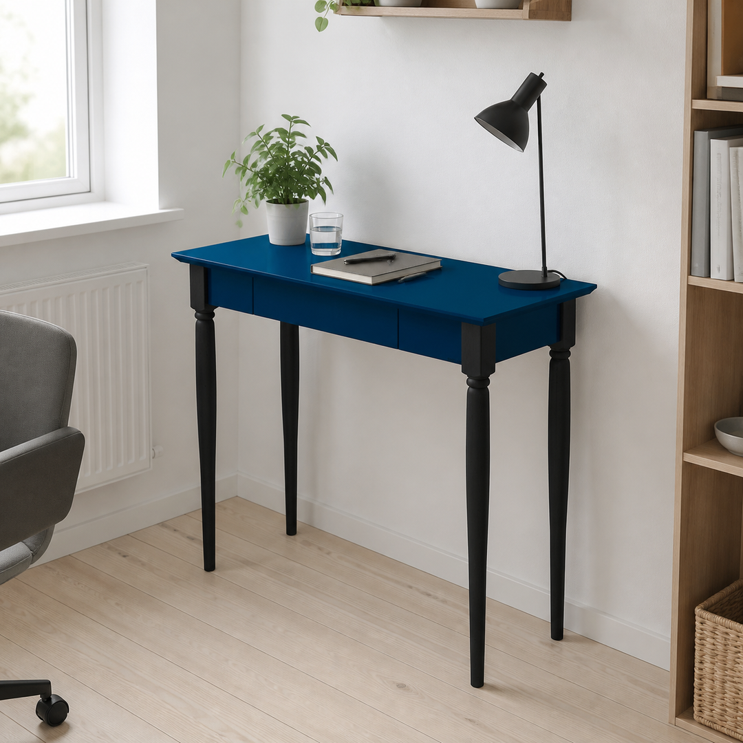 MAMO Skrivebord 85x40 cm - Sorte Ben / Petrol Blå – anden naturlig anvendelse eller vinkel