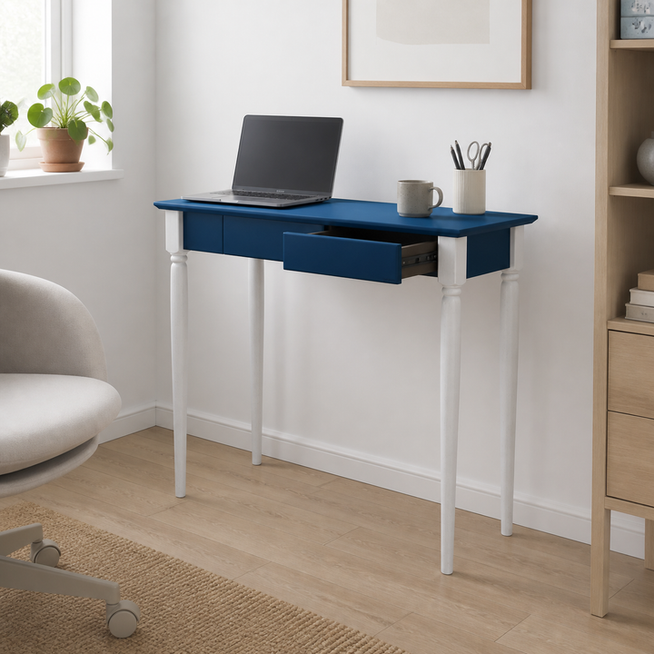 MAMO Skrivebord 85x40 cm Hvide Ben / Petrol Blå – vigtigste funktion