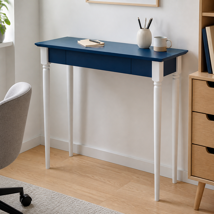 MAMO Skrivebord 85x40 cm Hvide Ben / Petrol Blå – materiale- eller konstruktionsdetalje