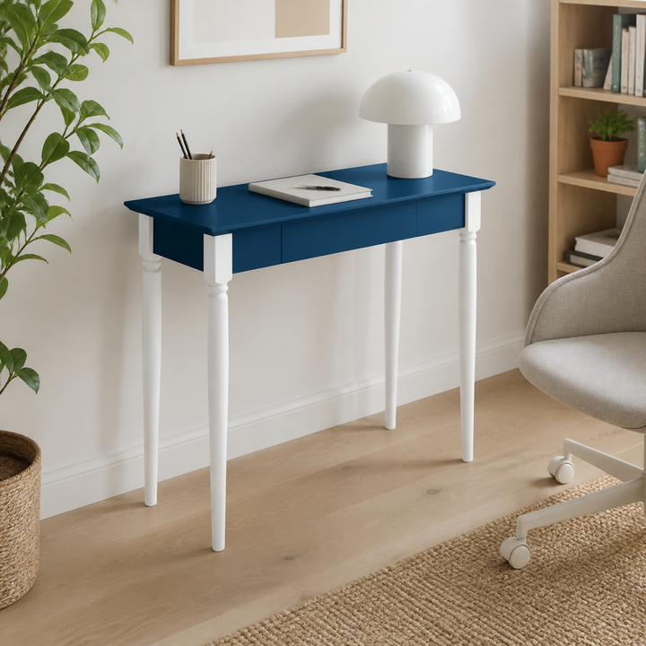 MAMO Skrivebord 85x40 cm Hvide Ben / Petrol Blå – anden naturlig anvendelse eller vinkel