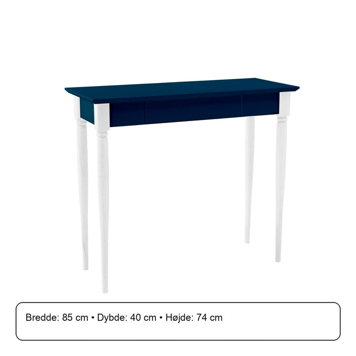 MAMO Skrivebord 85x40 cm Hvide Ben / Petrol Blå – måldiagram