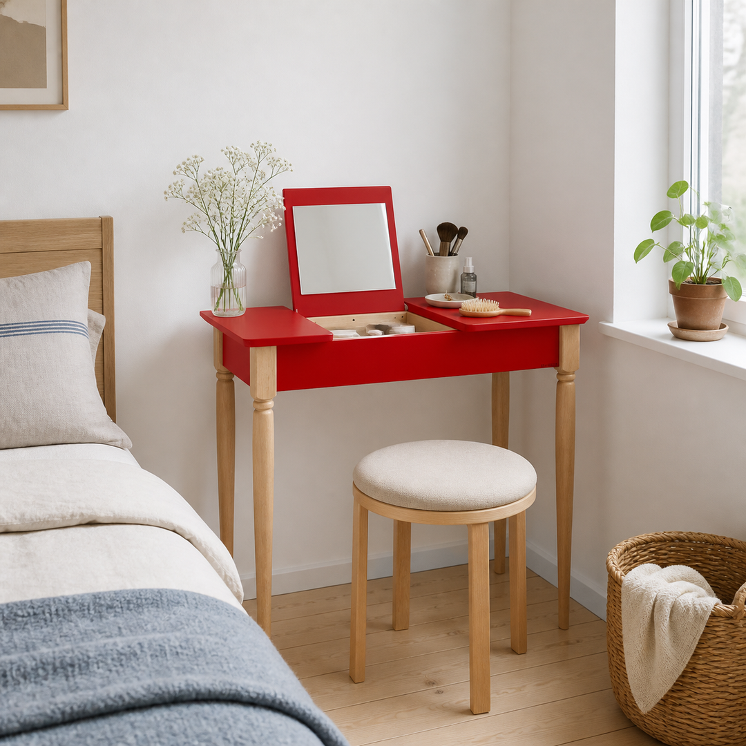 MAMO Sminkebord med spejl - 85x35cm Rød – supplerende neutral dagslysscene