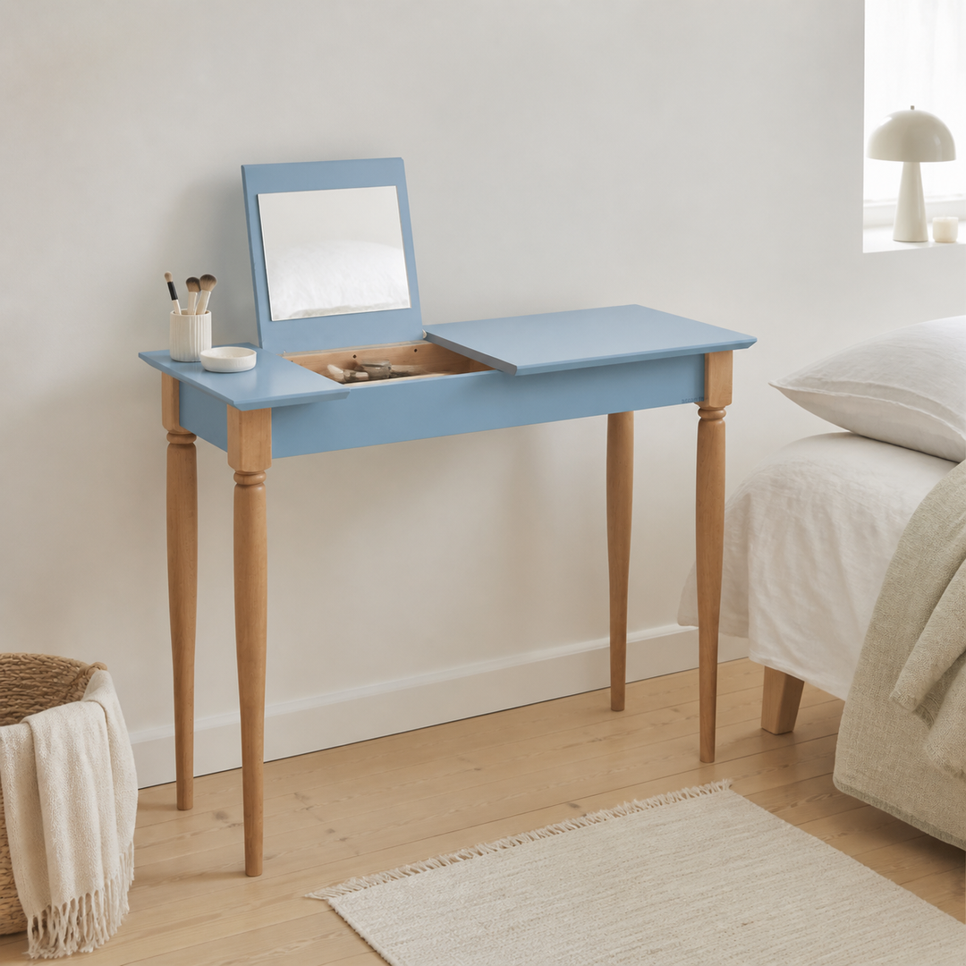 MAMO Sminkebord med spejl 105x35cm Gentle Blue – anden naturlig anvendelse eller vinkel