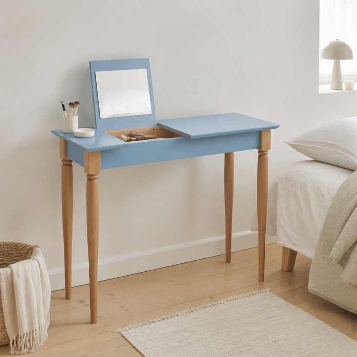 MAMO Sminkebord med spejl 105x35cm Gentle Blue – anden naturlig anvendelse eller vinkel