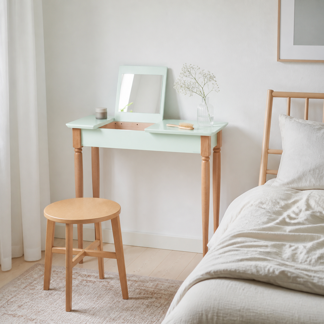 MAMO sminkebord med spejl 85x35cm Fleeting Mint – supplerende neutral dagslysscene