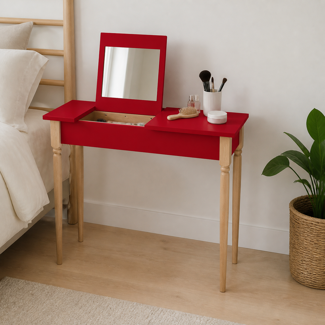 MAMO Sminkebord med spejl, 65x35cm, sorte ben / rød – materiale- eller konstruktionsdetalje