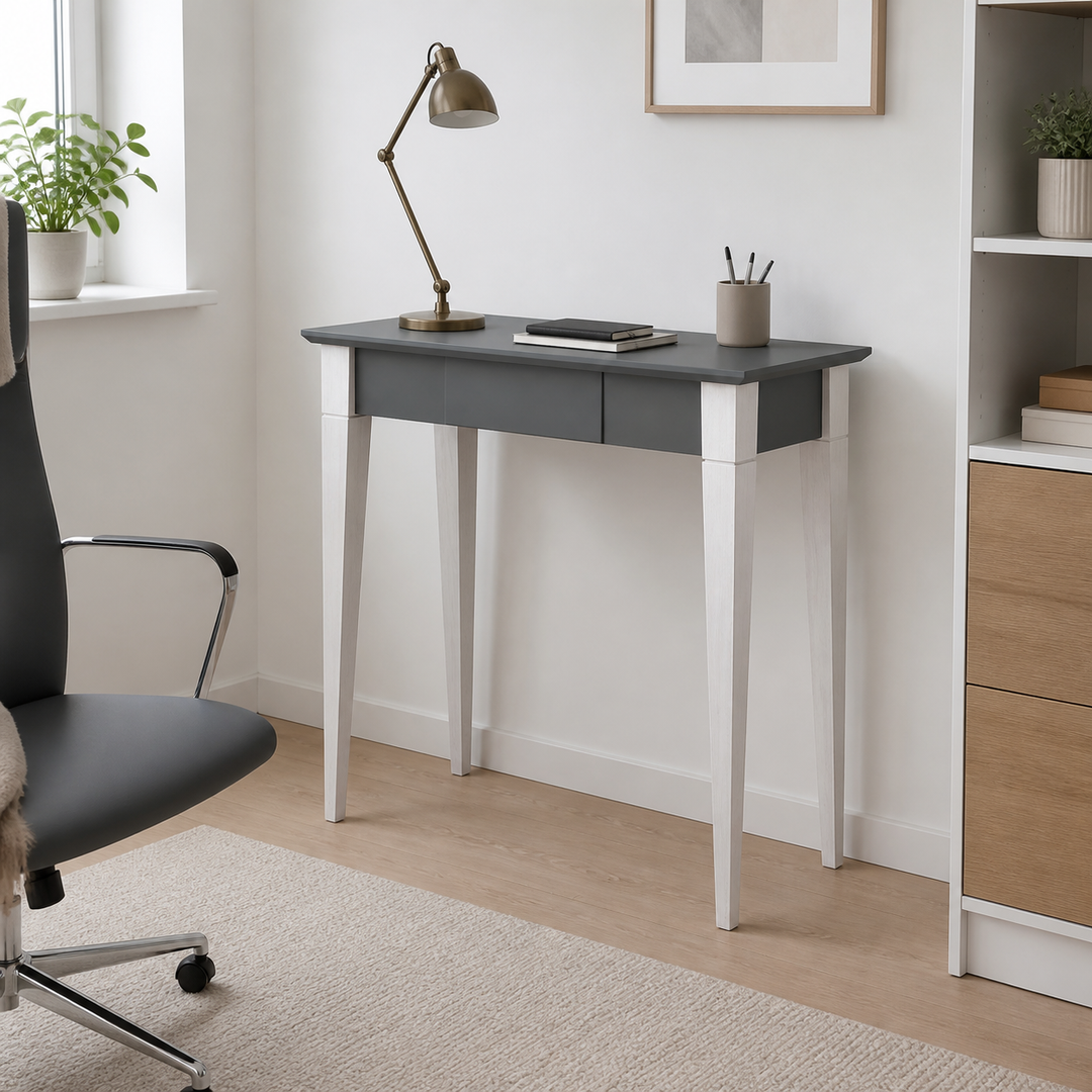 MIMO Skrivebord - 65x40cm Hvide Ben / Mørkegrå – anden naturlig anvendelse eller vinkel