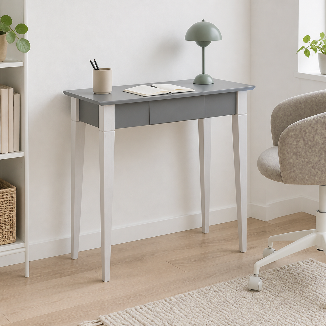 MIMO Skrivebord - 65x40cm Hvide Ben / Mørkegrå – supplerende neutral dagslysscene