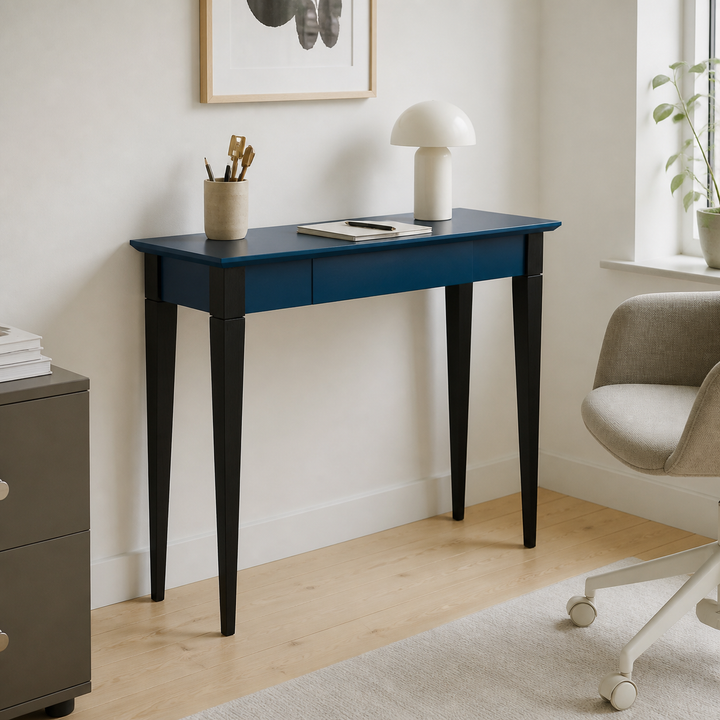 MIMO Skrivebord - 85x40cm Sorte Ben / Petrol Blå – materiale- eller konstruktionsdetalje
