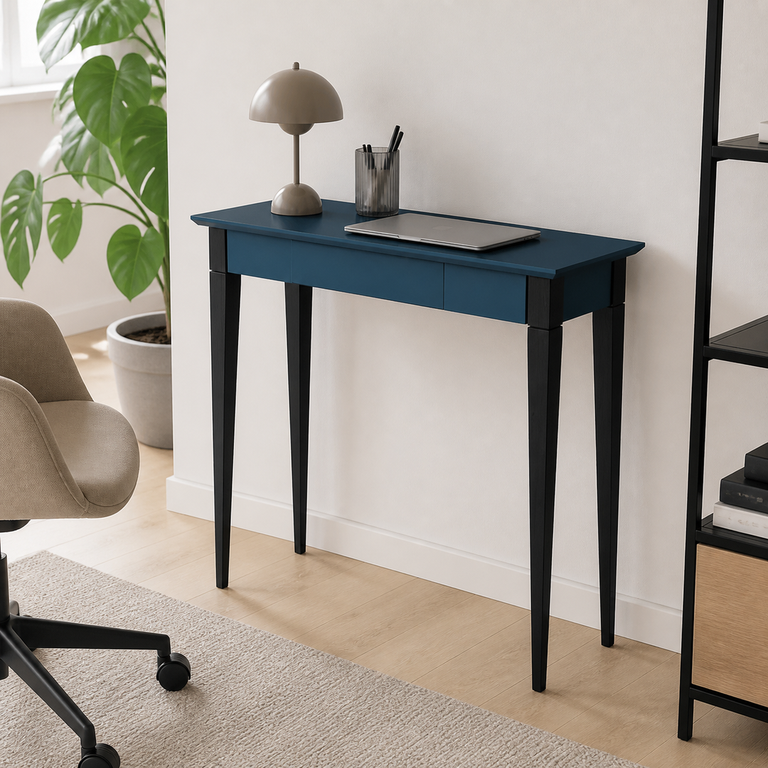 MIMO Skrivebord - 85x40cm Sorte Ben / Petrol Blå – anden naturlig anvendelse eller vinkel