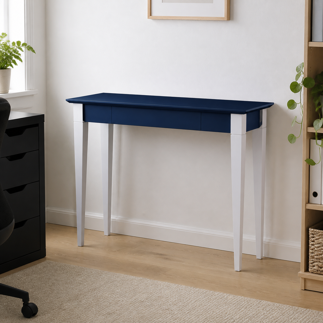 MIMO Skrivebord 105x40cm Hvide Ben / Marineblå – hele produktet lukket i hjemmet