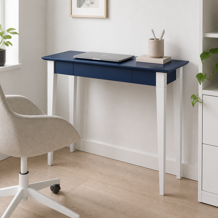 MIMO Skrivebord 105x40cm Hvide Ben / Marineblå – materiale- eller konstruktionsdetalje