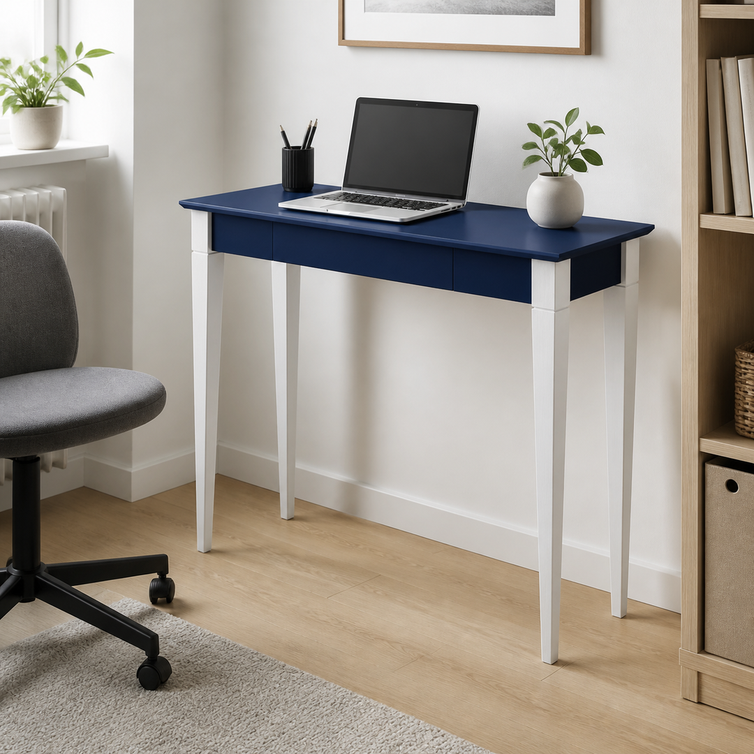 MIMO Skrivebord 105x40cm Hvide Ben / Marineblå – anden naturlig anvendelse eller vinkel