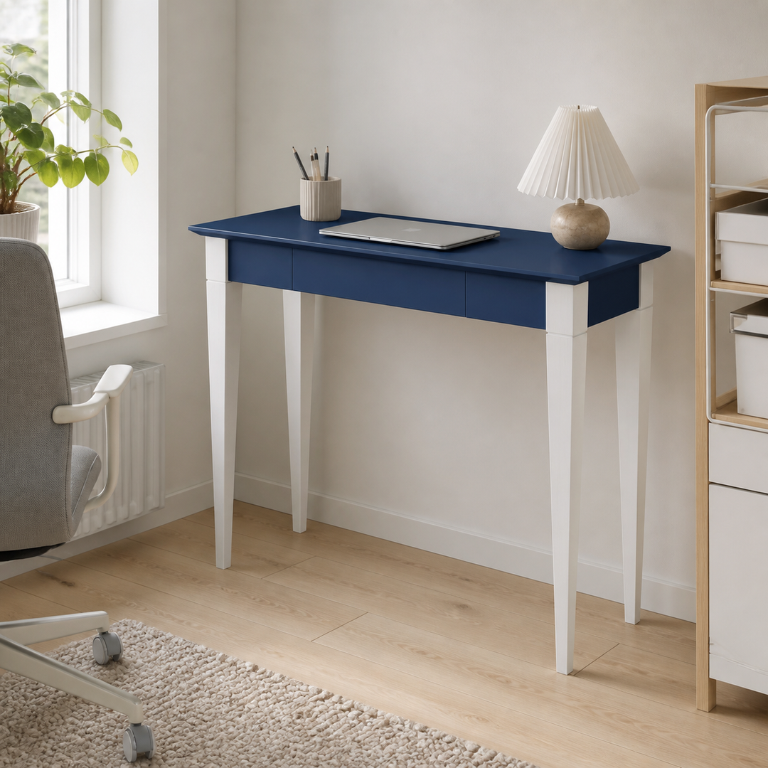 MIMO Skrivebord 105x40cm Hvide Ben / Marineblå – supplerende neutral dagslysscene