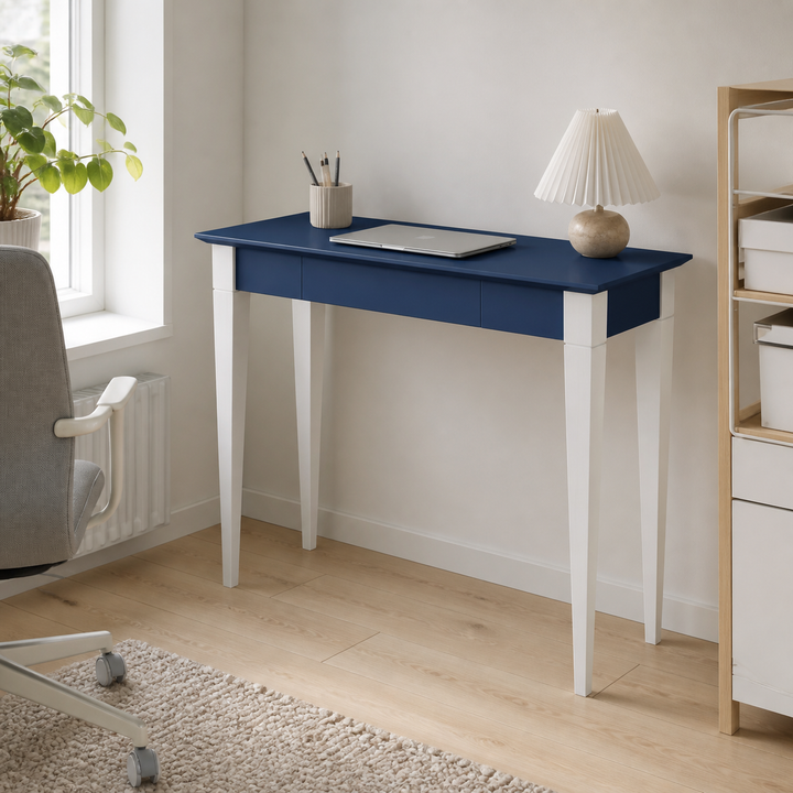 MIMO Skrivebord 105x40cm Hvide Ben / Marineblå – supplerende neutral dagslysscene