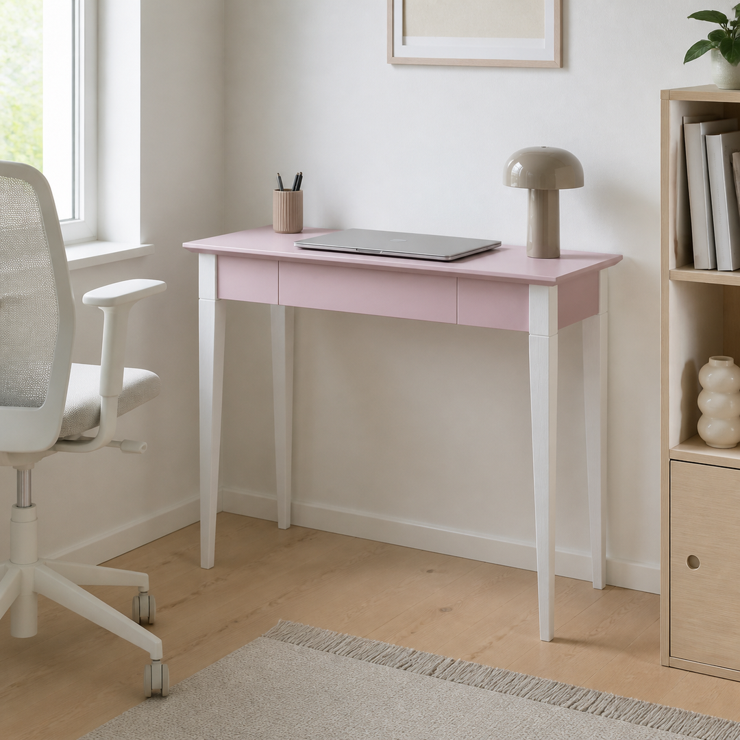 MIMO Skrivebord 85x40cm Hvide Ben / Pink – hero i naturlig brug