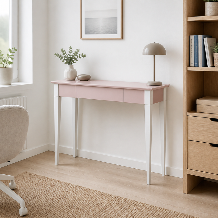MIMO Skrivebord 85x40cm Hvide Ben / Pink – hele produktet lukket i hjemmet