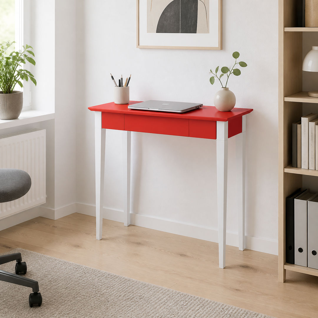 MIMO Skrivebord 85x40cm Hvide Ben / Rød – hero i naturlig brug