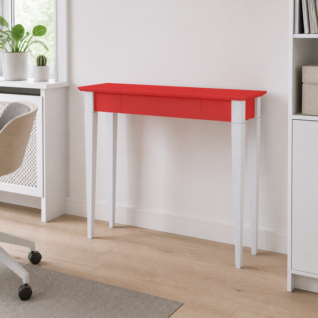 MIMO Skrivebord 85x40cm Hvide Ben / Rød – hele produktet lukket i hjemmet