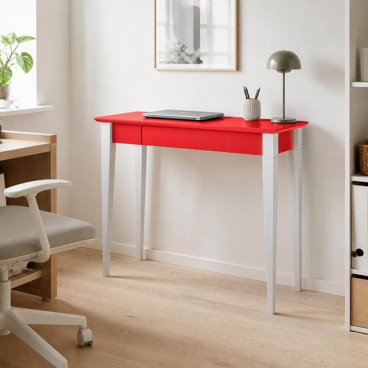 MIMO Skrivebord 85x40cm Hvide Ben / Rød – supplerende neutral dagslysscene