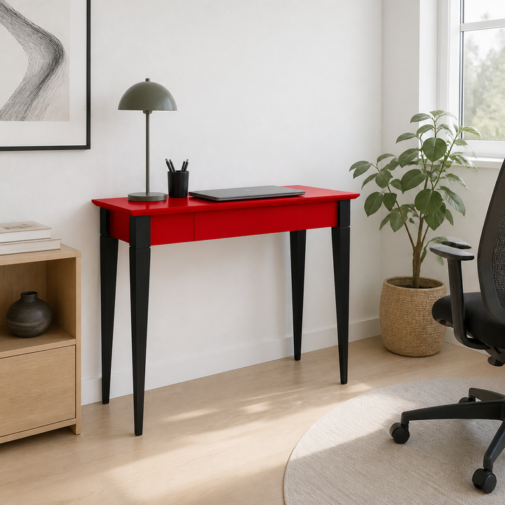 MIMO Skrivebord 85x40cm Sort Ben / Rød – hero i naturlig brug