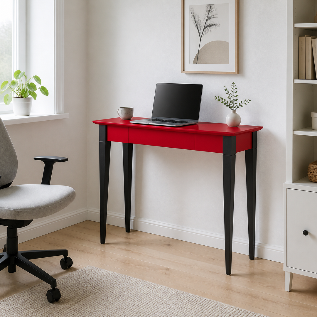MIMO Skrivebord 85x40cm Sort Ben / Rød – supplerende neutral dagslysscene