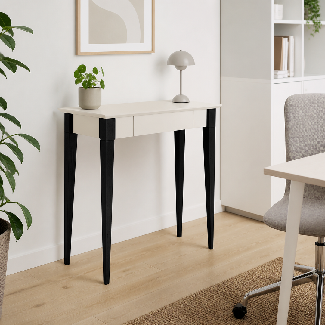 MIMO Skrivebord 85x40cm Sorte Ben Hvid – hele produktet lukket i hjemmet