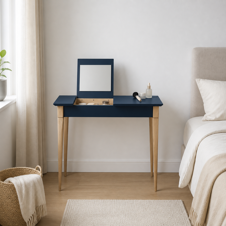 MIMO Sminkebord med spejl - 105x35cm Benzinblå – vigtigste funktion
