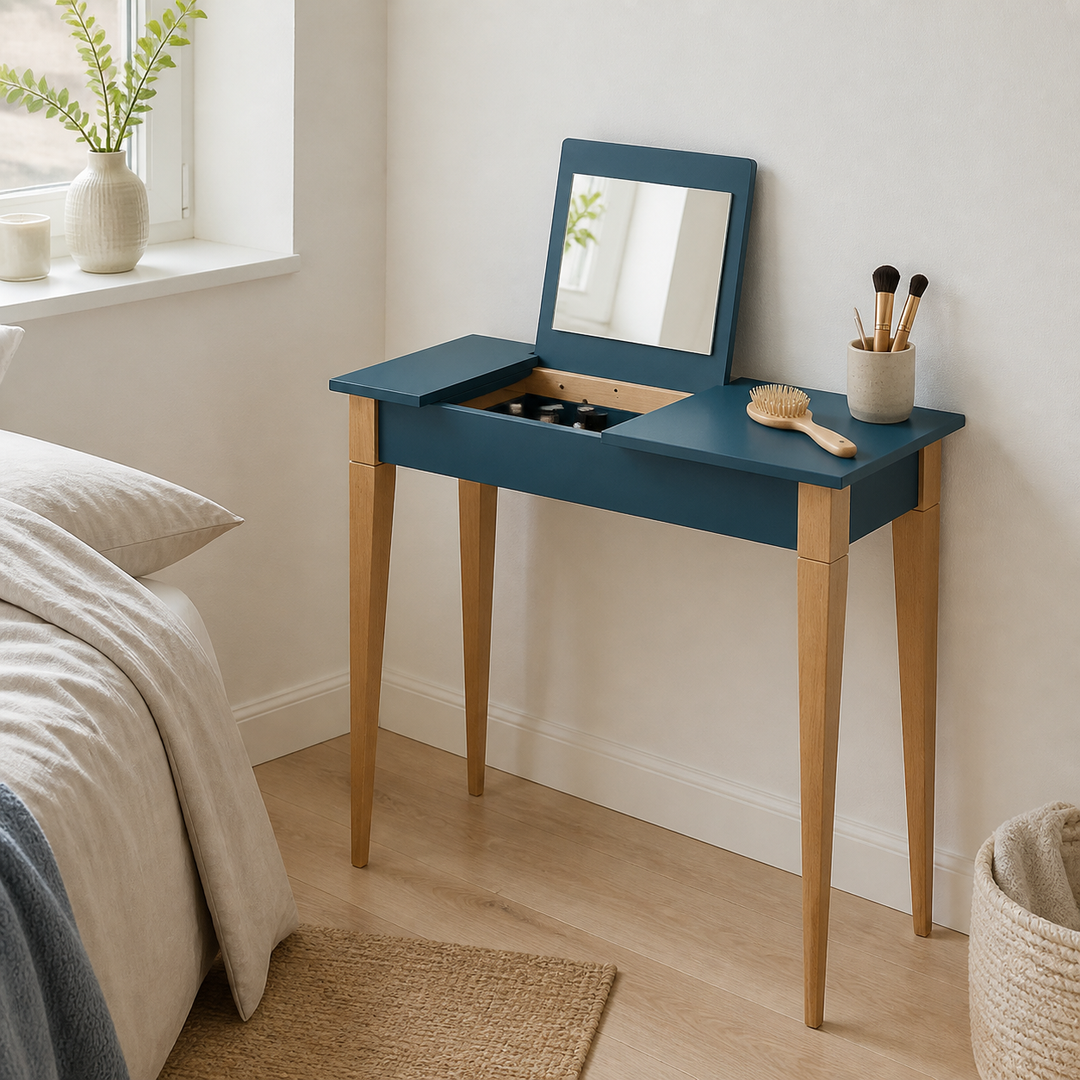 MIMO Sminkebord med spejl - 105x35cm Benzinblå – materiale- eller konstruktionsdetalje