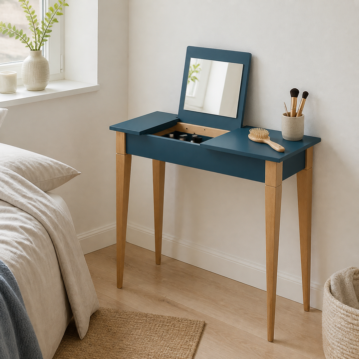 MIMO Sminkebord med spejl - 105x35cm Benzinblå – materiale- eller konstruktionsdetalje