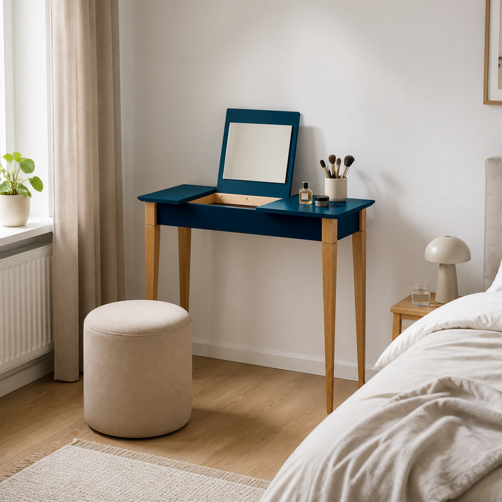 MIMO Sminkebord med spejl - 105x35cm Benzinblå – anden naturlig anvendelse eller vinkel