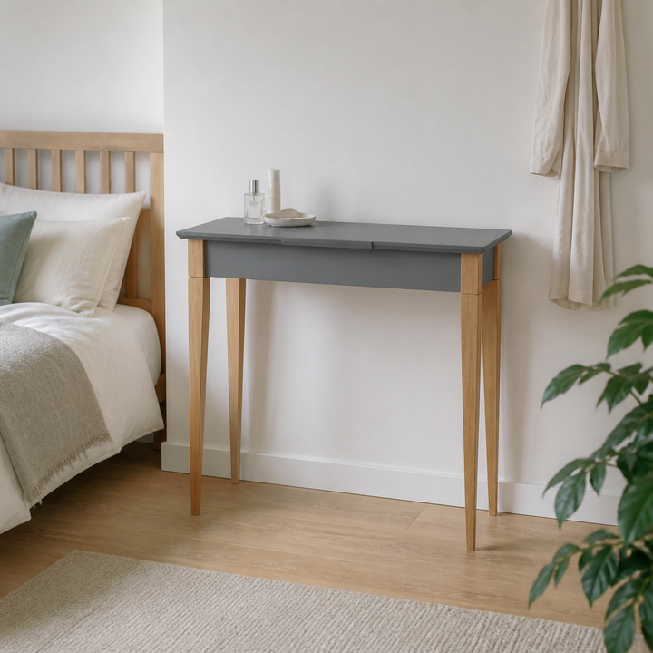 MIMO Sminkebord med spejl - 105x35cm Mørkegrå – hele produktet lukket i hjemmet