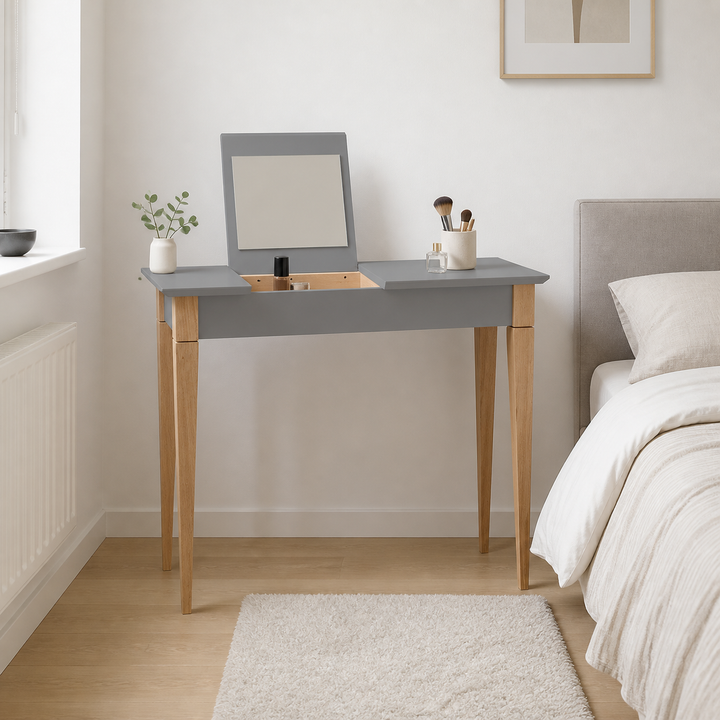 MIMO Sminkebord med spejl - 105x35cm Mørkegrå – supplerende neutral dagslysscene