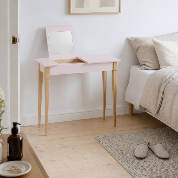 MIMO Sminkebord med spejl - 105x35cm Pink – hele produktet lukket i hjemmet