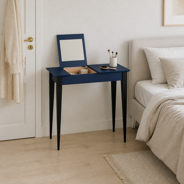 MIMO Sminkebord med spejl - 65x35 cm sorte ben / marineblå – vigtigste funktion