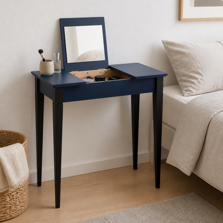 MIMO Sminkebord med spejl - 65x35 cm sorte ben / marineblå – materiale- eller konstruktionsdetalje