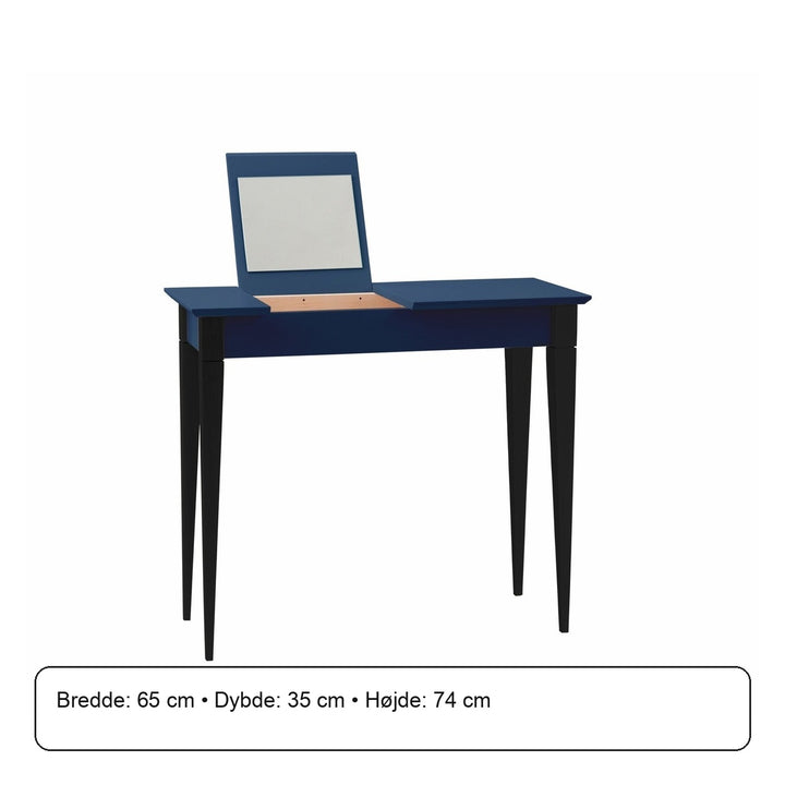 MIMO Sminkebord med spejl - 65x35 cm sorte ben / marineblå – måldiagram